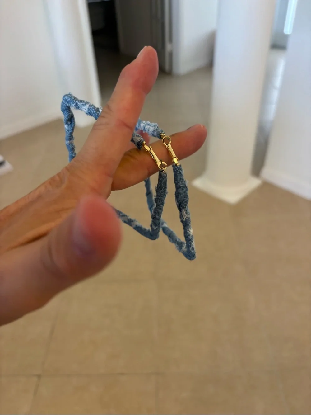 Handmade Light Blue Braided Square Earrings - Unbranded